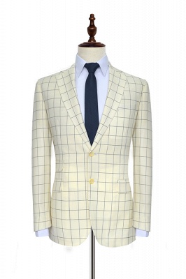Cream White Wool Large Lattice Two button Tailored Suit UK For Men | Bespoke Peak Lapel Single Breasted Tailored 2 Piece Suits