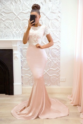 Cute Short-Sleeve Maid of Honor Dress | Lace Sexy Trumpt Bridesmaid Dress On Sale