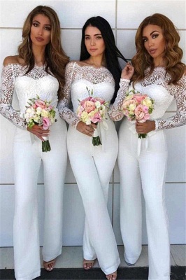 Off Shoulder Lace Jumpsuit Bridesmaid Dresses UK | Winter Column Wedding Party Pants